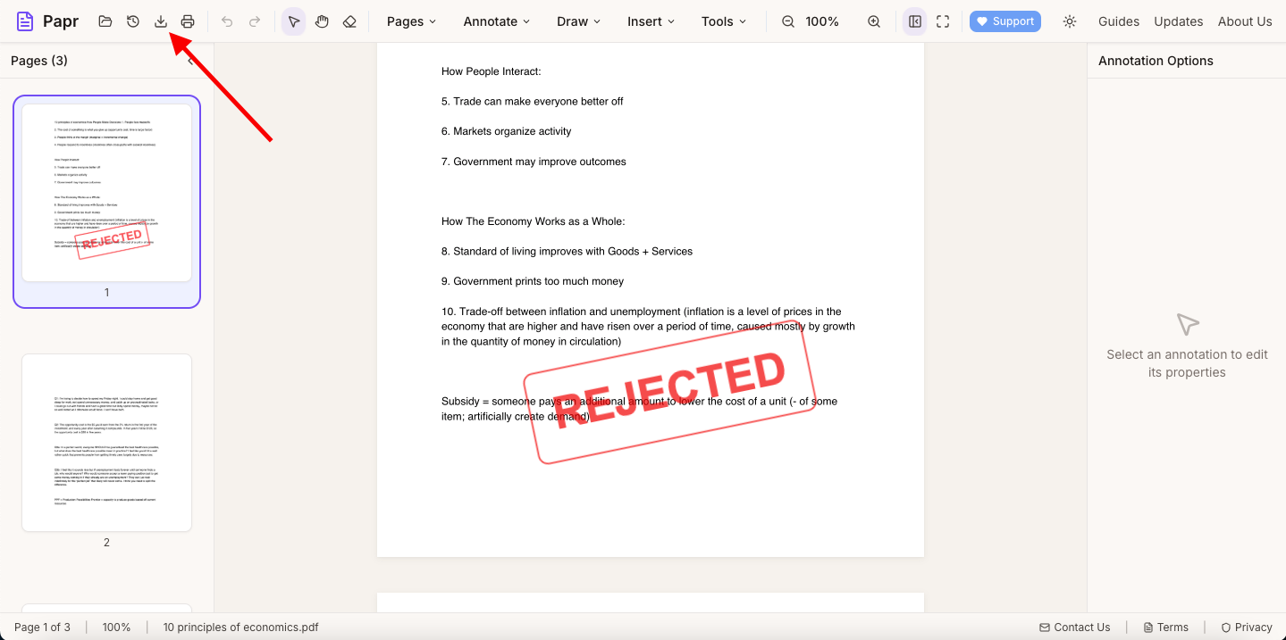 Export button highlighted in toolbar