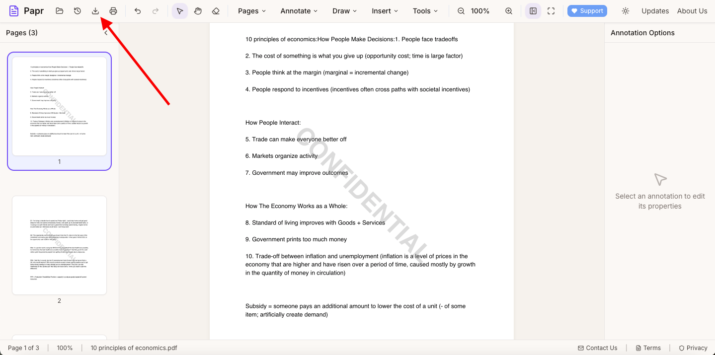 Export button in toolbar highlighted