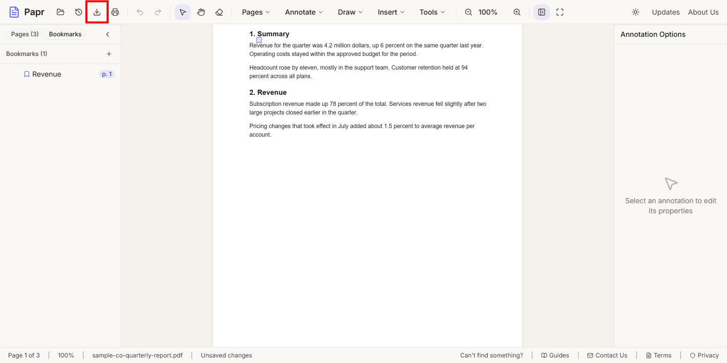 The editor with the Export button in the toolbar outlined in red.