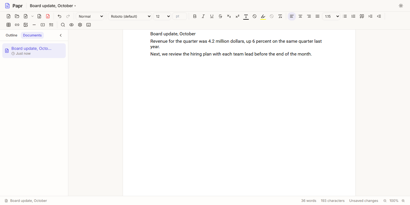 A document with three paragraphs of typed text under the title.