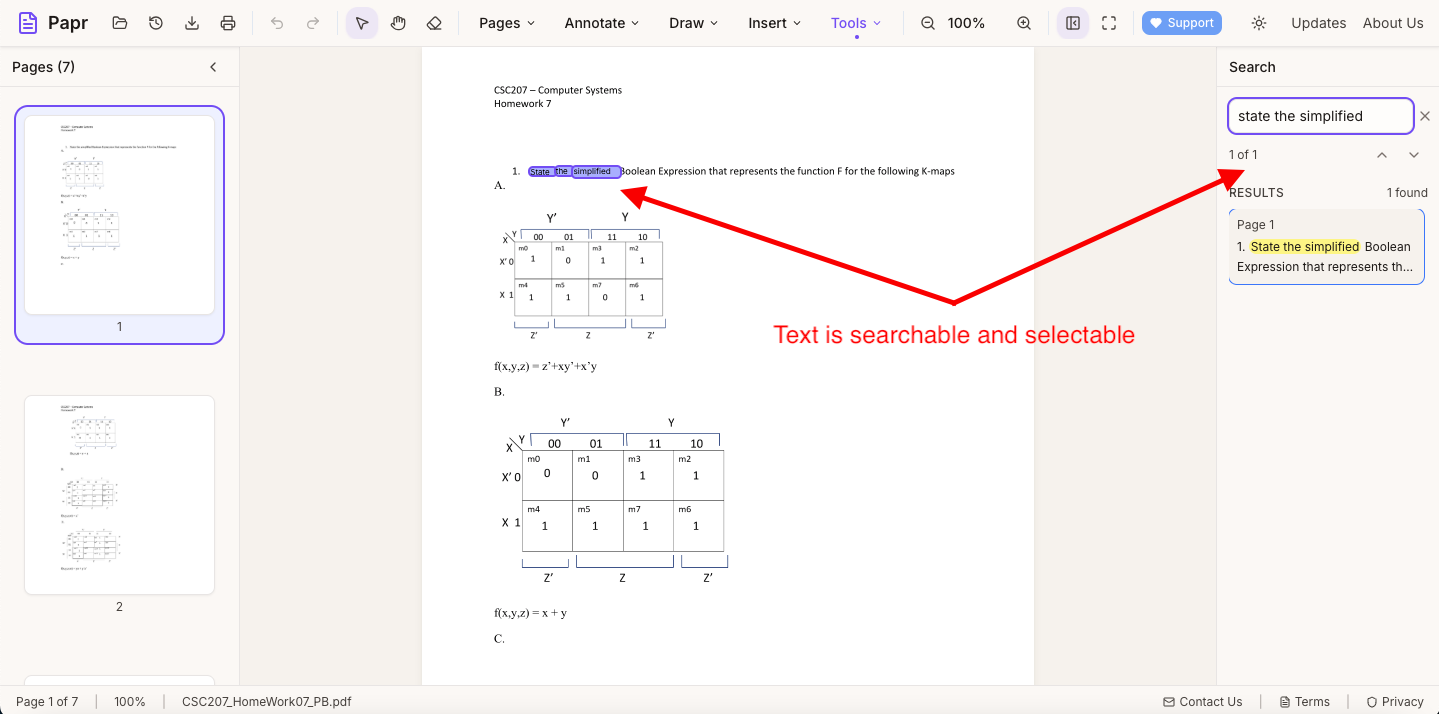 Processed PDF page with selectable and searchable text visible