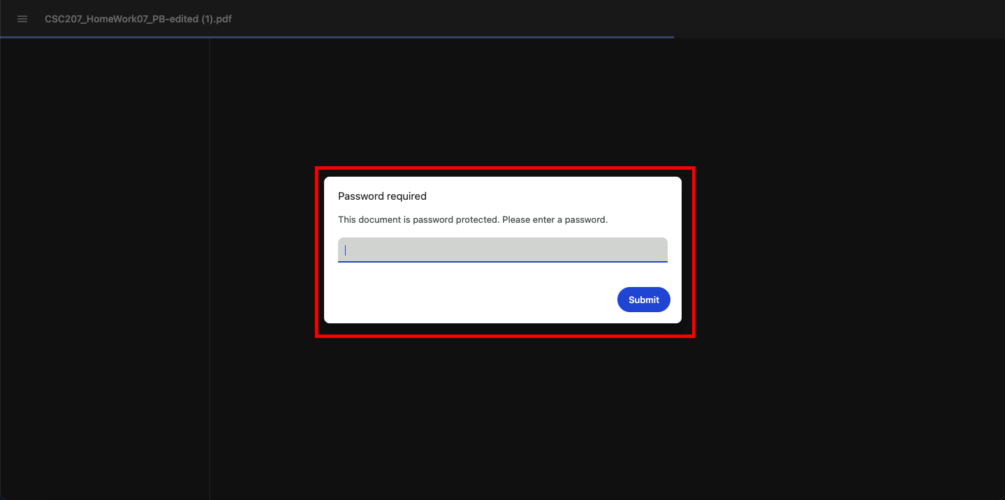 Example of password prompt when opening the protected PDF