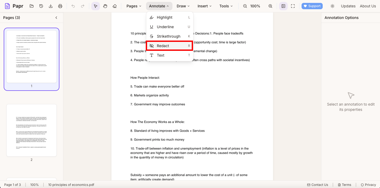 Drawing redaction boxes over sensitive text in a PDF