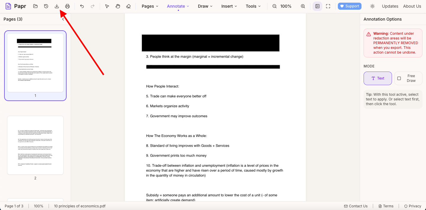 Export button highlighted in toolbar