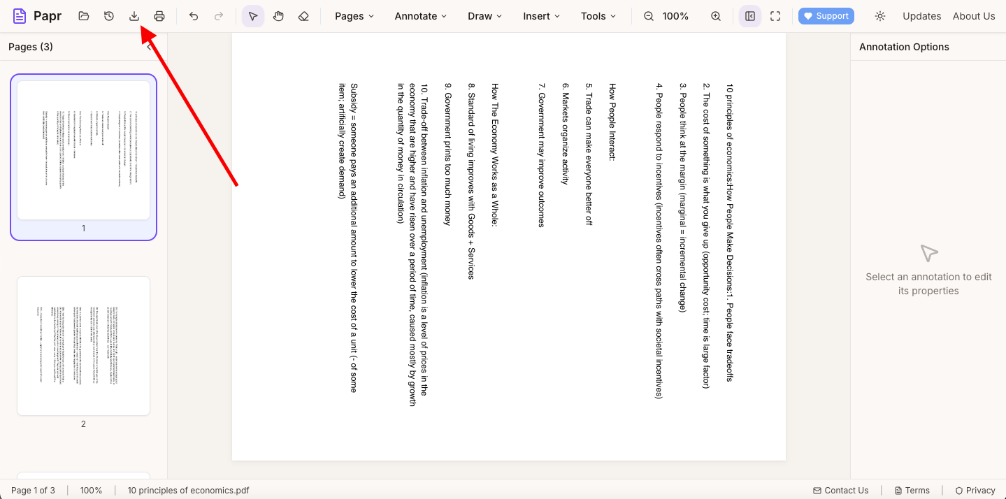 Export button in toolbar highlighted