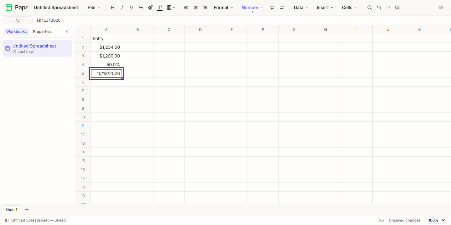 A date cell showing 10/13/2026, outlined in red, with the same date in the formula bar.